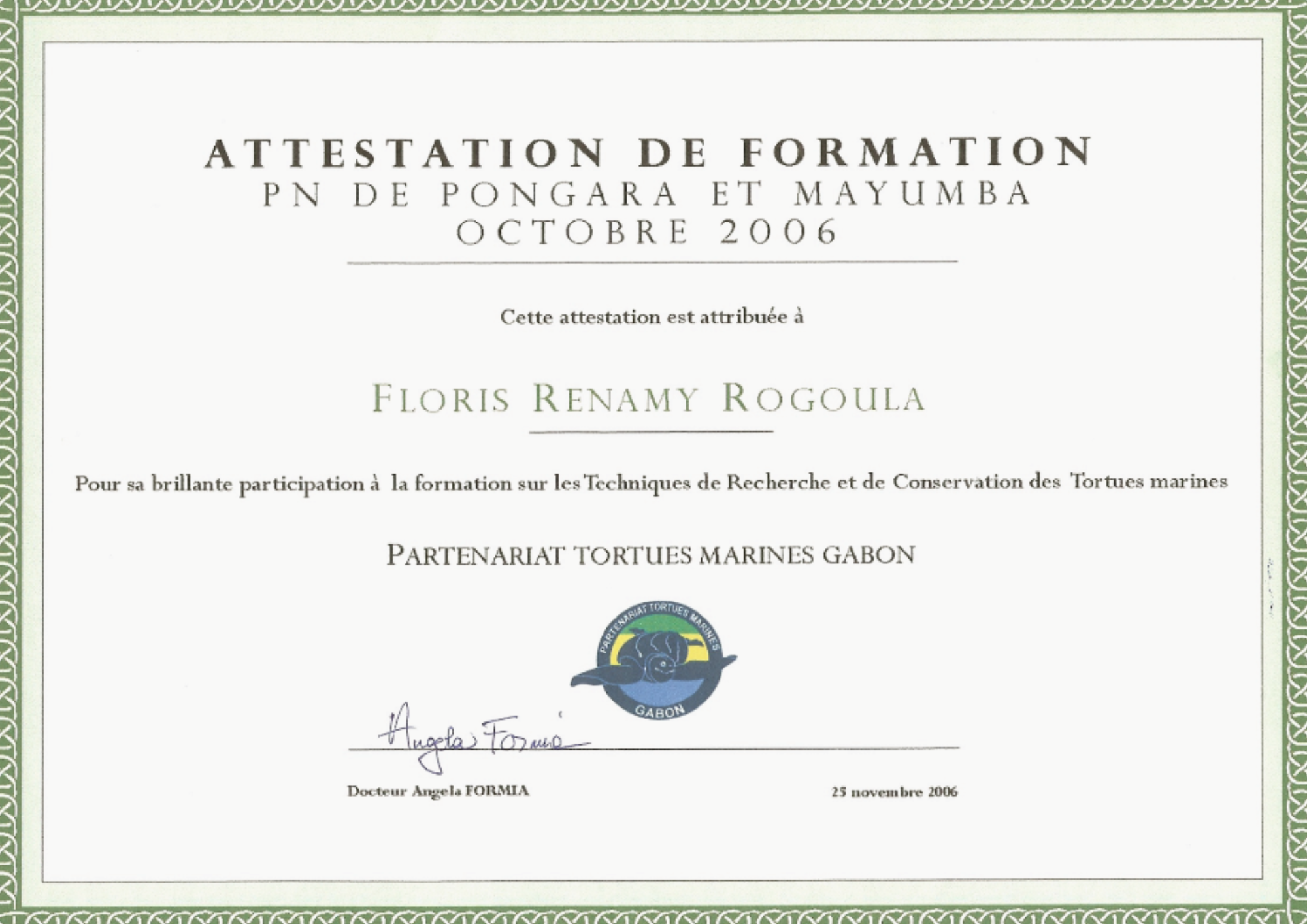 Attestation Tortues Marines Gabon