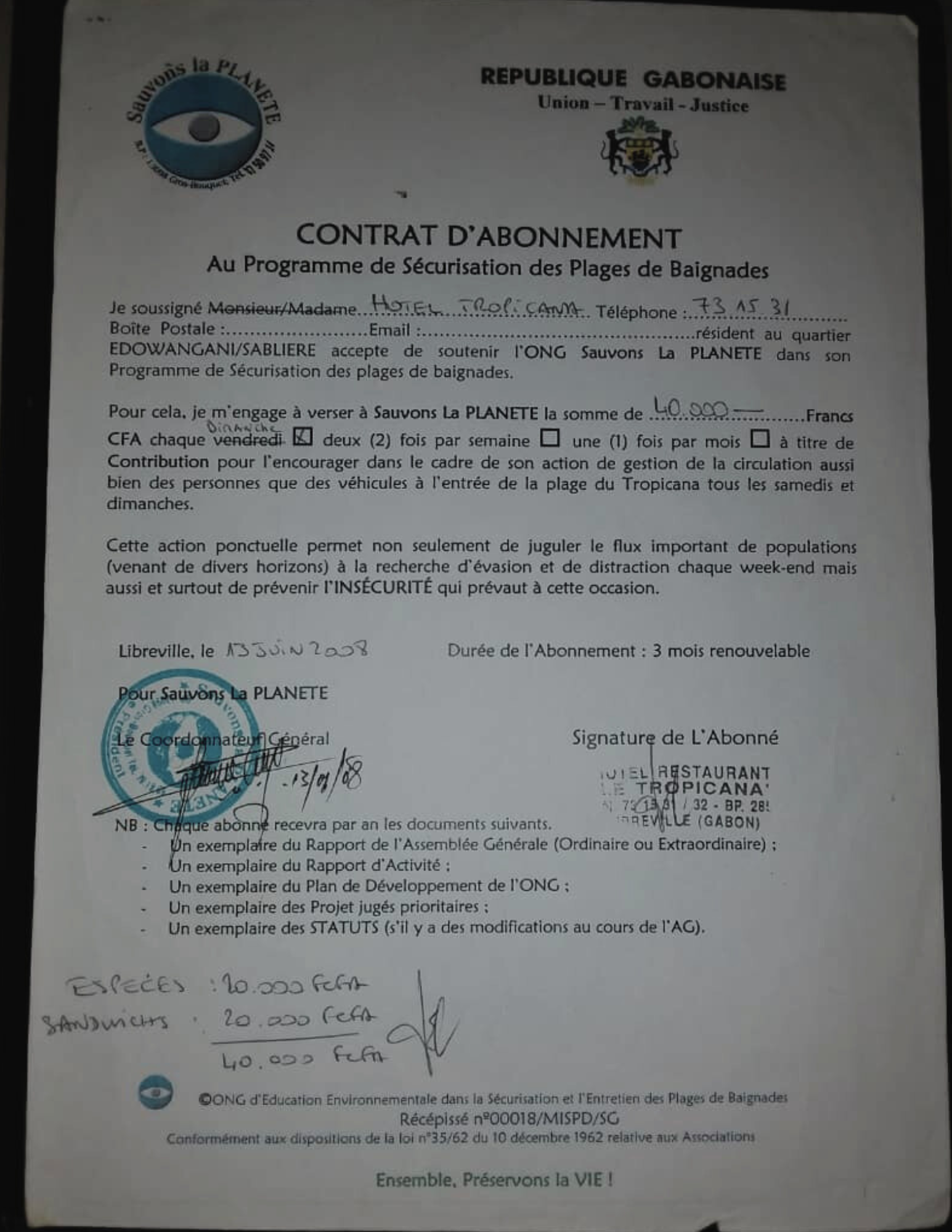 Contrat Tropicana